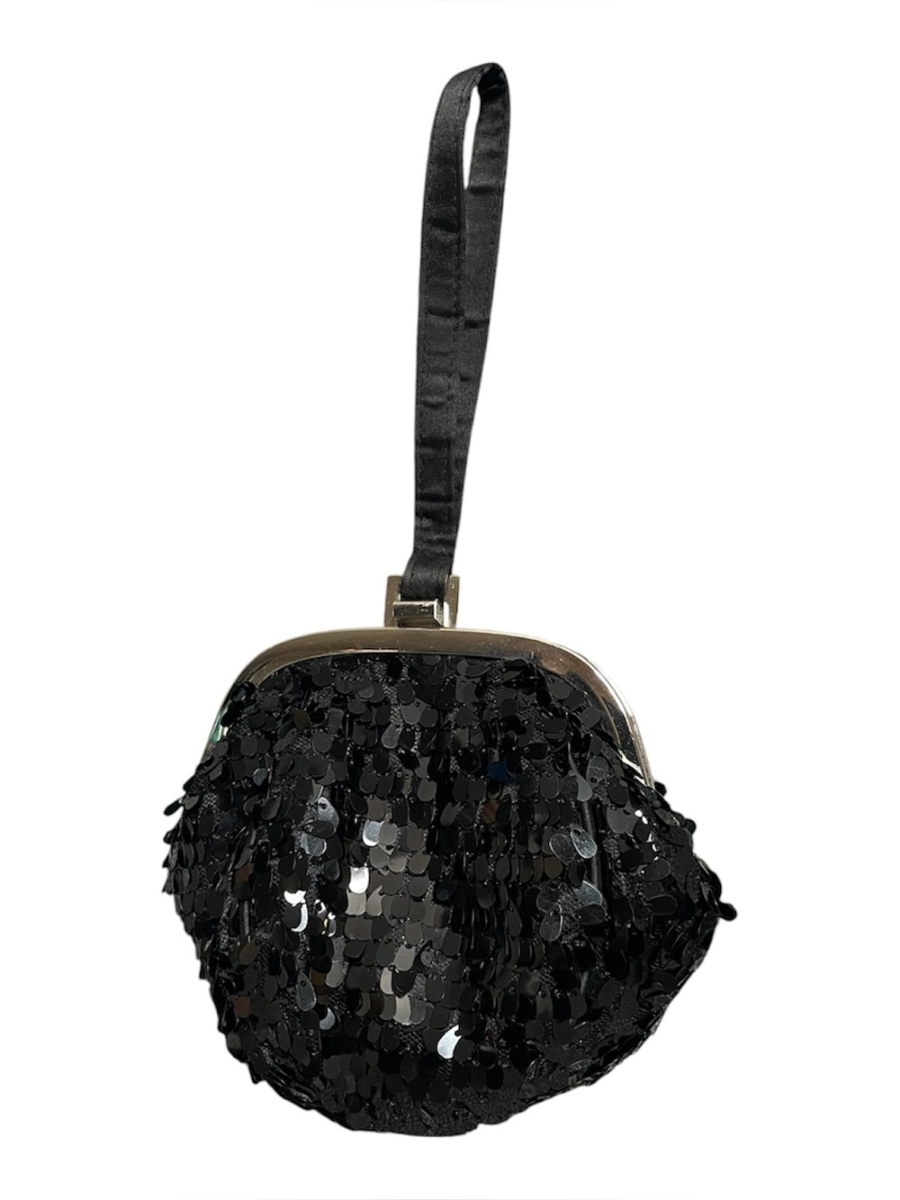 Julien MacDonald Black Sequin Frame Wristlet Bag w/ Top Clasp Closure